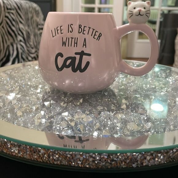 Eccolo pink cute kawaii cat large ceramic coffee mug life is better with a cat - Picture 9 of 10